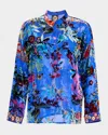 Johnny Was Seline Floral Flocked Button-down Blouse In Dreamer Blue