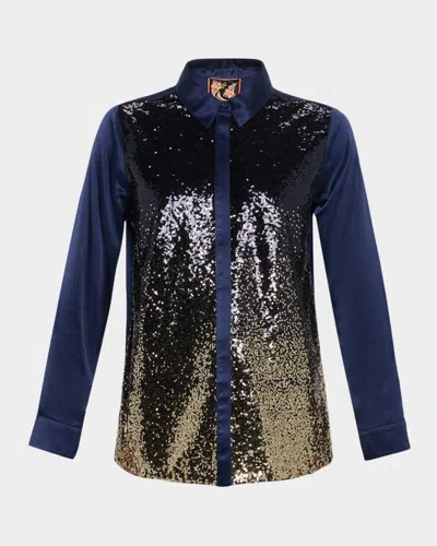 Johnny Was Selya Button-down Ombre Sequin Shirt In Blue