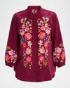 Johnny Was Seren Floral-embroidered Silk Shirt In Pink