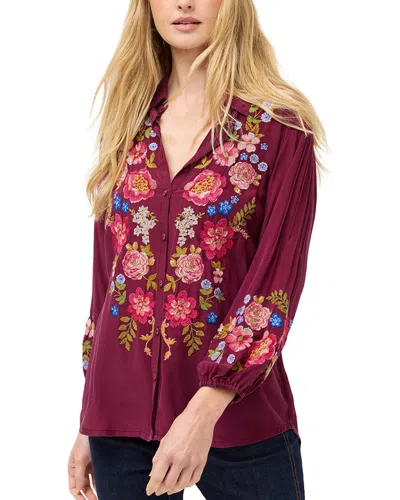 Johnny Was Seren Silk Shirt In Burgundy