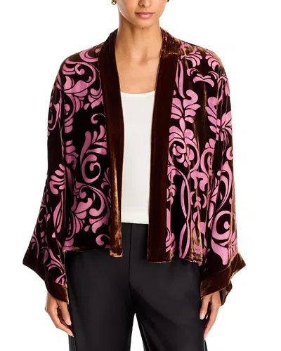 Johnny Was Shakri Short Velvet Trim Kimono In Purple