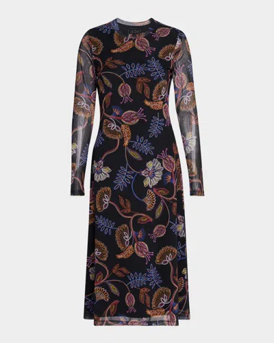 Johnny Was Shelly Floral-print Mesh Midi Dress In Multi