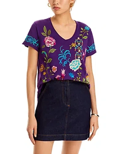 Johnny Was Sheri Embroidered Everyday Tee In Imperial Purple