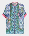 Johnny Was Shiro Floral-print Silk Shirt In Multi