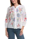 Johnny Was Shirred Yoke Blouse In White