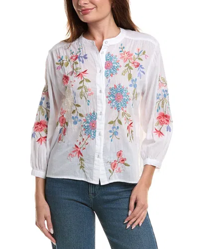 Johnny Was Shirred Yoke Blouse In White