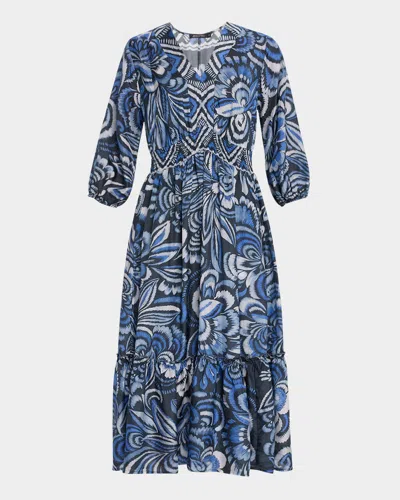 Johnny Was Shivali Floral-print Flounce Midi Dress In Feathery Flower