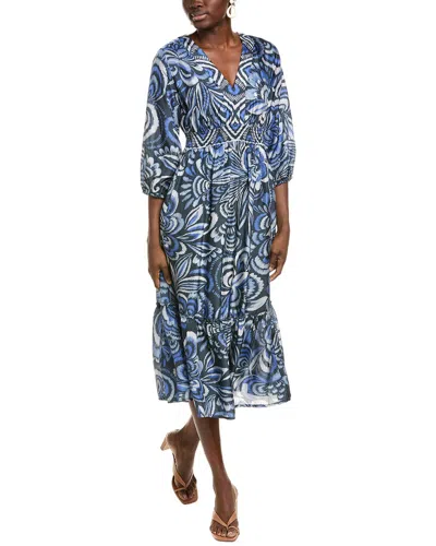 Johnny Was Shivali Silk Midi Dress In Blue