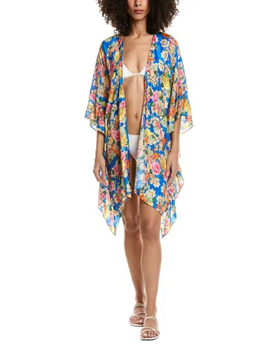 Johnny Was Short Ruffle Silk-blend Kimono In Blue