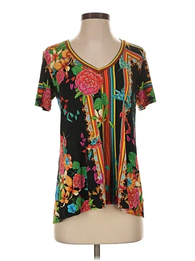 Pre-owned Johnny Was Short Sleeve Blouse In Black