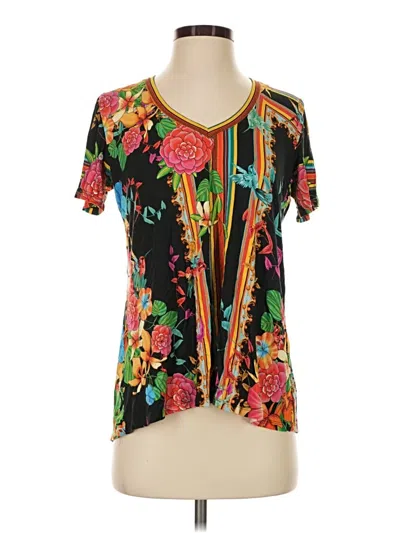Pre-owned Johnny Was Short Sleeve Blouse In Black