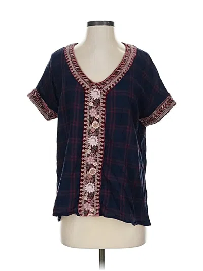 Pre-owned Johnny Was Short Sleeve Blouse In Blue