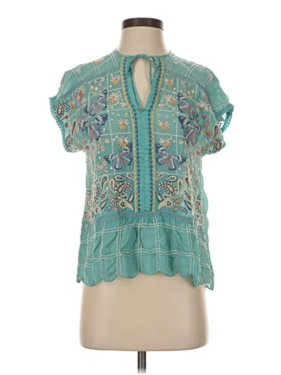 Pre-owned Johnny Was Short Sleeve Blouse In Blue