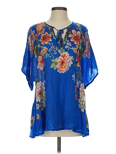 Pre-owned Johnny Was Short Sleeve Blouse In Blue
