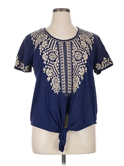 Pre-owned Johnny Was Short Sleeve Blouse In Blue
