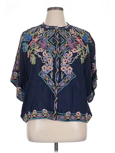 Pre-owned Johnny Was Short Sleeve Blouse In Blue