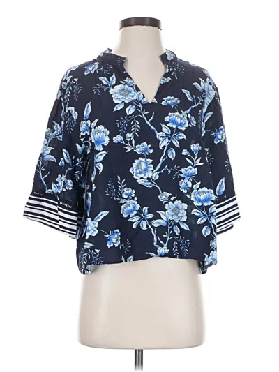 Pre-owned Johnny Was Short Sleeve Blouse In Blue