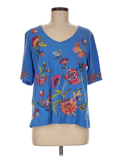 Pre-owned Johnny Was Short Sleeve Blouse In Blue