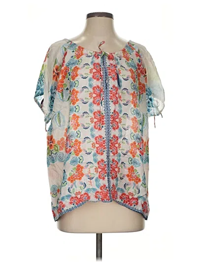Pre-owned Johnny Was Short Sleeve Blouse In Blue