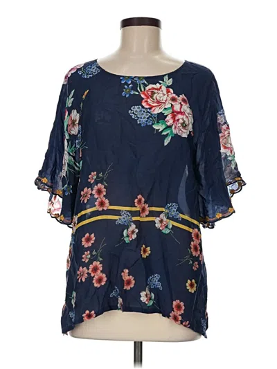 Pre-owned Johnny Was Short Sleeve Blouse In Blue