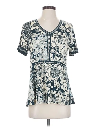 Pre-owned Johnny Was Short Sleeve Blouse In Blue