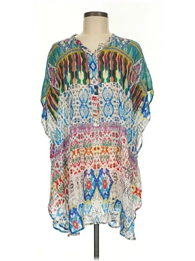 Pre-owned Johnny Was Short Sleeve Blouse In Blue