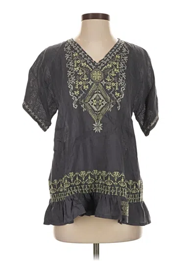 Pre-owned Johnny Was Short Sleeve Blouse In Gray