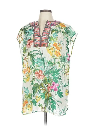 Pre-owned Johnny Was Short Sleeve Blouse In Green