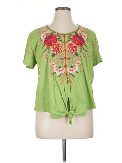 Pre-owned Johnny Was Short Sleeve Blouse In Green