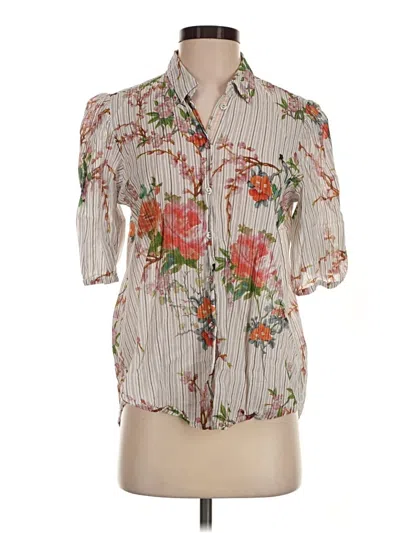 Pre-owned Johnny Was Short Sleeve Blouse In Ivory