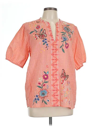 Pre-owned Johnny Was Short Sleeve Blouse In Orange