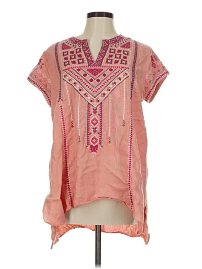 Pre-owned Johnny Was Short Sleeve Blouse In Pink