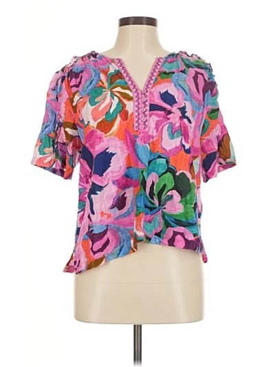 Pre-owned Johnny Was Short Sleeve Blouse In Pink