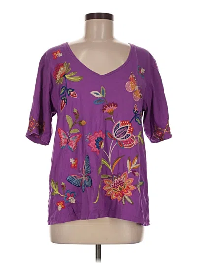 Pre-owned Johnny Was Short Sleeve Blouse In Purple