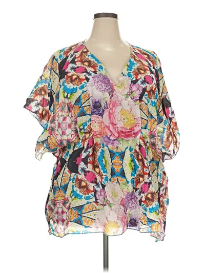Pre-owned Johnny Was Short Sleeve Blouse In Purple