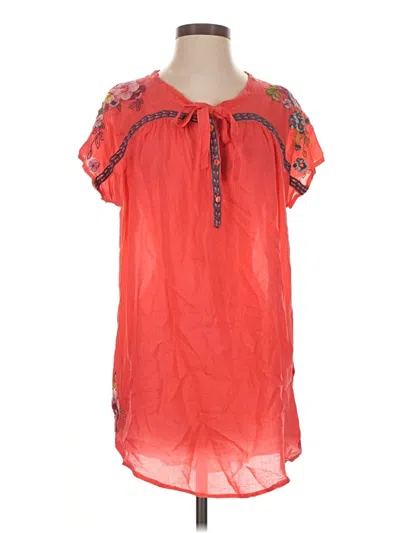 Pre-owned Johnny Was Short Sleeve Blouse In Red