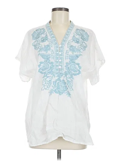 Pre-owned Johnny Was Short Sleeve Blouse In White