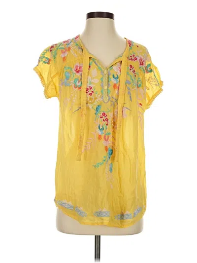 Pre-owned Johnny Was Short Sleeve Blouse In Yellow