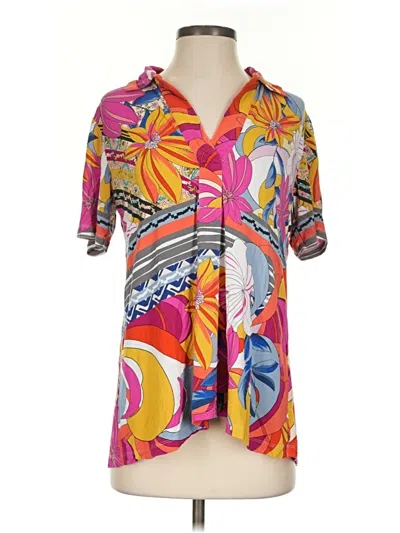 Pre-owned Johnny Was Short Sleeve Polo Shirt In Orange