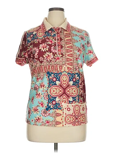 Pre-owned Johnny Was Short Sleeve Polo Shirt In Red