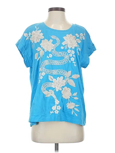 Pre-owned Johnny Was Short Sleeve Top Blue Scoop Neck Tops