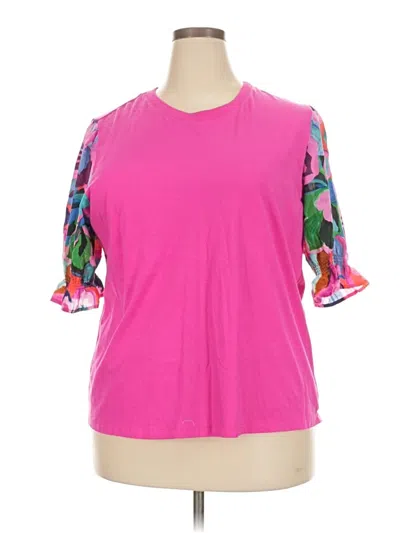 Pre-owned Johnny Was Short Sleeve Top Pink Cold Shoulder Neckline Tops