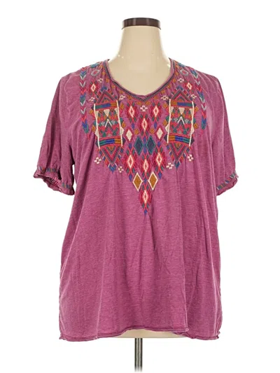 Pre-owned Johnny Was Short Sleeve Top Purple V-neck Tops