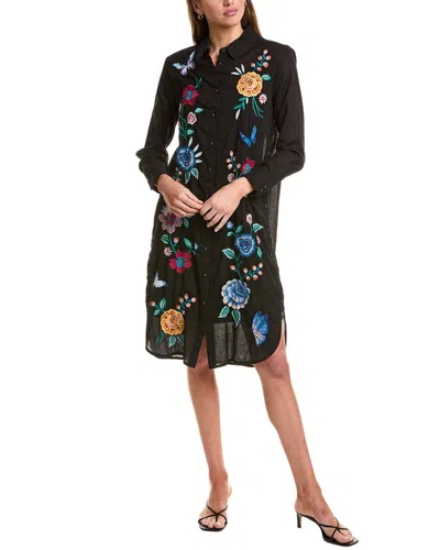 Johnny Was Side Button Slit Relaxed Overshirt In Black