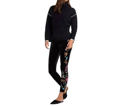 Johnny Was Sidonia Velvet Floral Embroidery Pant In Black