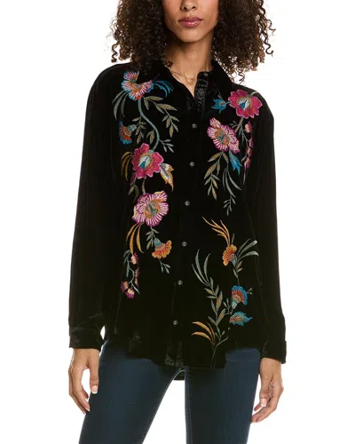 Johnny Was Sidonia Velvet Oversized Pleat Shirt In Black