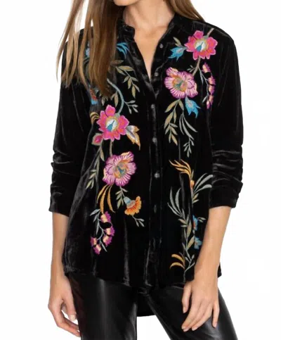 JOHNNY WAS SIDONIA VELVET OVERSIZED PLEAT SHIRT IN BLACK