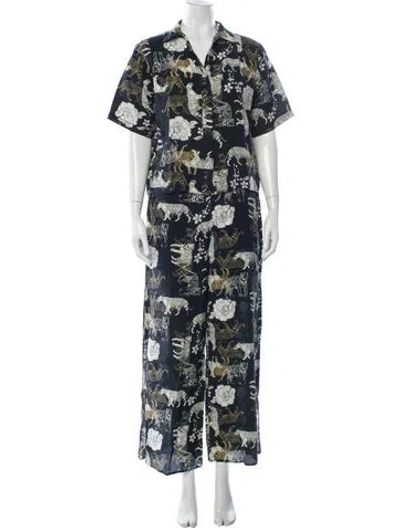 Pre-owned Johnny Was Silk Animal Print Pant Set W/ Tags In Blue