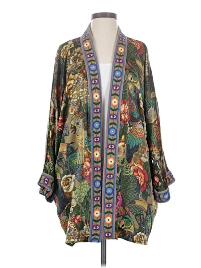 Pre-owned Johnny Was Silk Cardigan Sweater In Green