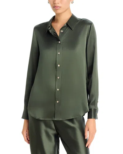Johnny Was Silk Collared Button Up Shirt In Green